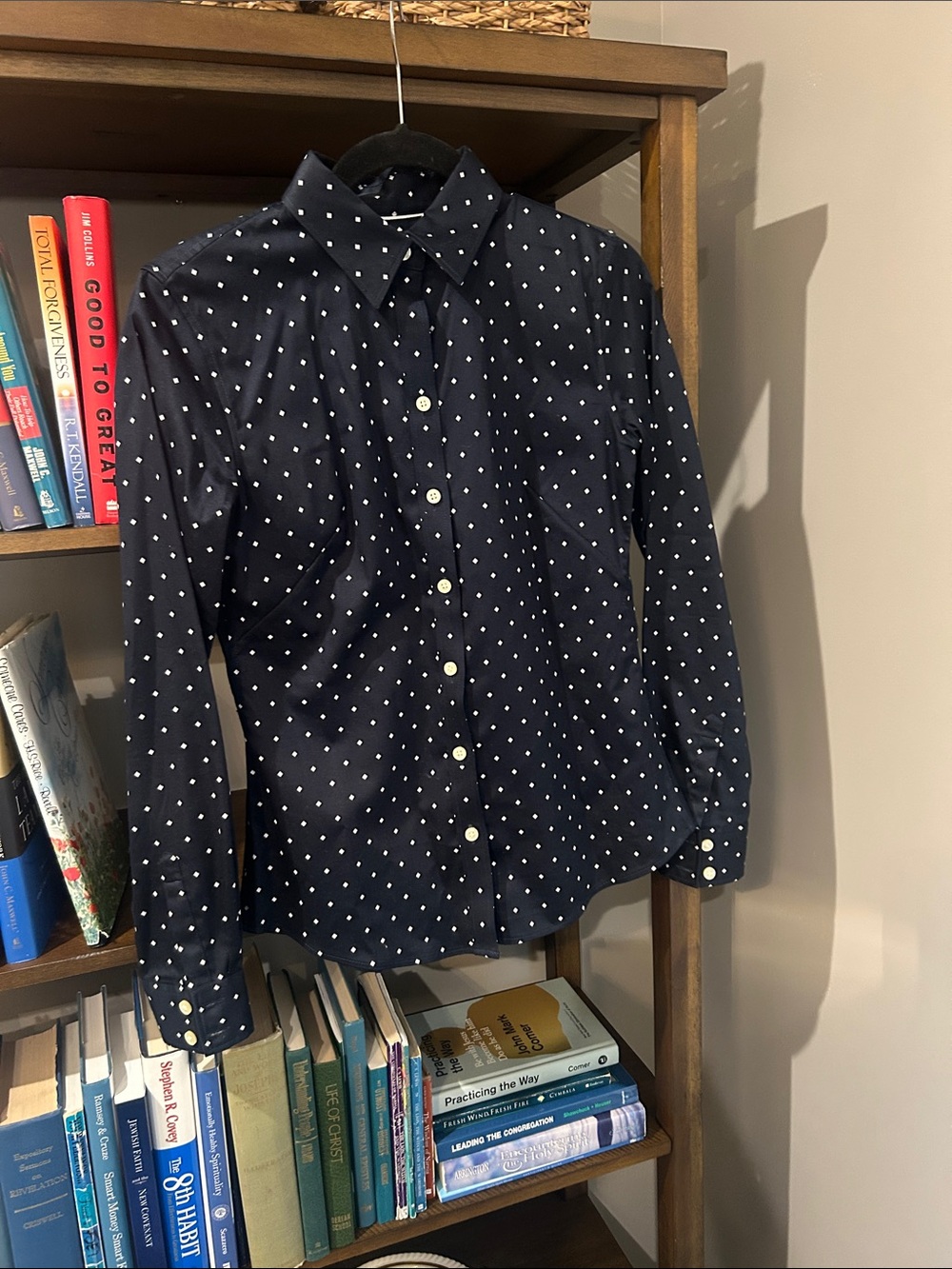 Banana Republic Navy Blue Polka Dot Button-Down Shirt